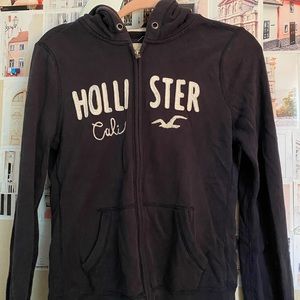 Hollister logo navy blue zip up hooded sweatshirt